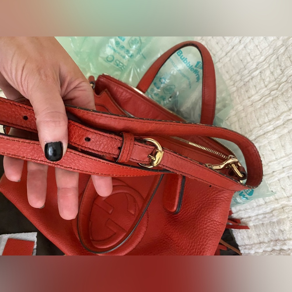 Gucci Soho Disco Crossbody Satchel Bag Red Leather Gold - Picture 13 of 16